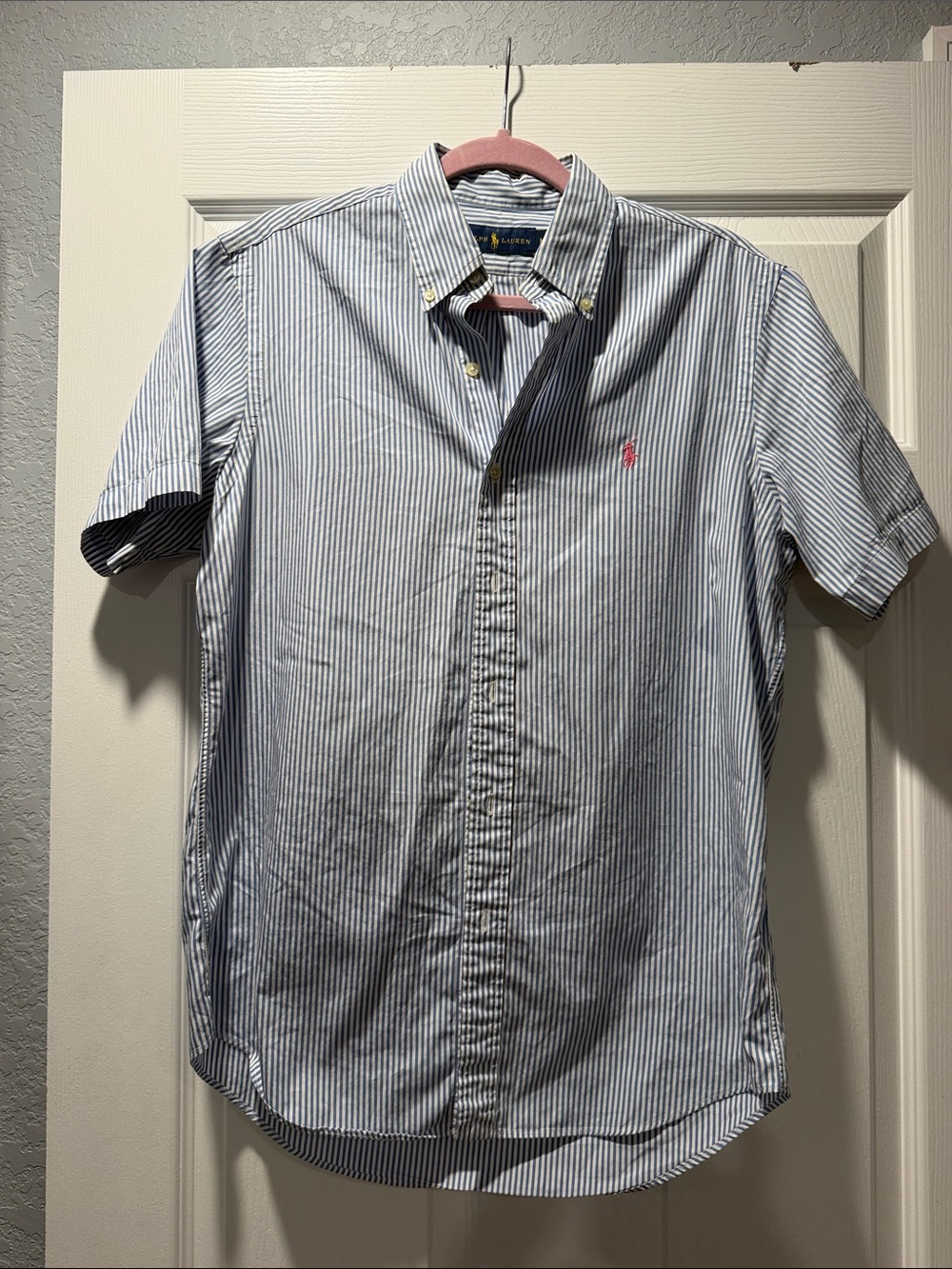 Polo by Ralph Lauren Light Blue and White Striped Short-Sleeve Button-Down Shirt